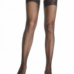 729023 FISHNET THIGH HI W/3" STRETCH LACE TOP O/S BLK