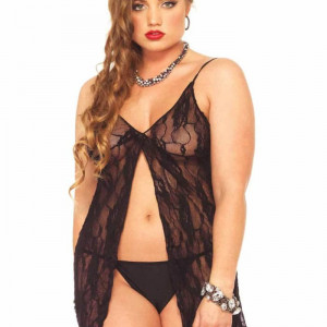 Rose Lace Babydoll Black Plus Size