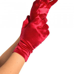 Wrist Length Satin Gloves, red, O/S