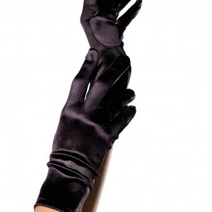 Wrist Length Satin Gloves, black, O/S