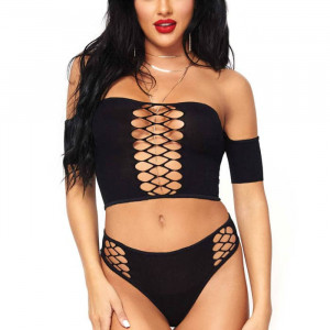 Opaque Crop Top And Thong Black O/S