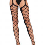 Diamond net opaque stockings, black, O/S