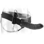 8" Vibrating Hollow Strap-On Black