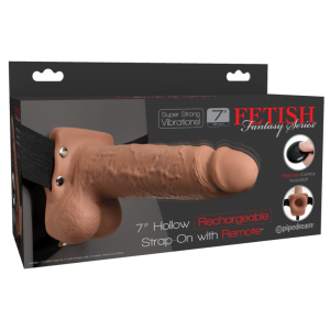 7" Hollow Strap-On with Remote Tan/ Black