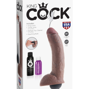 9" Squirting Cock with Balls Brown