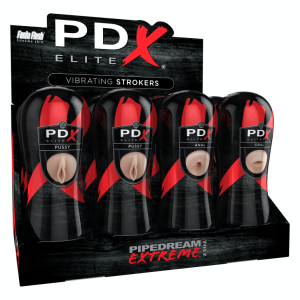 Pipedream Extreme Elite Vibrating Stroker Display - 12 pcs Light/Black