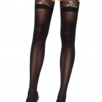 Nylon Stocking With Lace Top - BLACK - O/S - HOSIERY