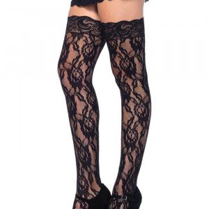 729762 LACE THI HI W/LACE TOP O/S BLK