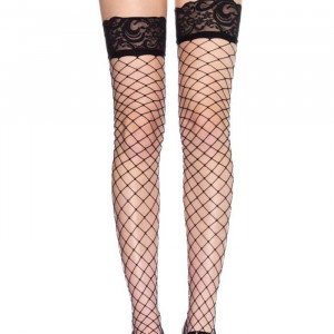 729037 FENCE NET STOCKING W/ LACE TOP O/S BLK