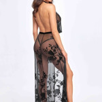 Divinity long flocked mesh dress with open back - L