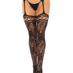 Rose Backseam Stockings with Garter Belt - Black O/S
