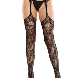 Net Stockings with Attached Garter Belt - Black O/S