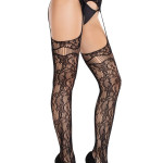 Net Stockings with Attached Garter Belt - Black O/S