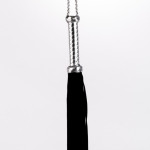 Flogger with Metallic Leather Handle and Suede Leather Tails Black 18"