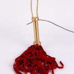 Flogger with Metallic Leather Handle and Suede Leather Tails Red 18"